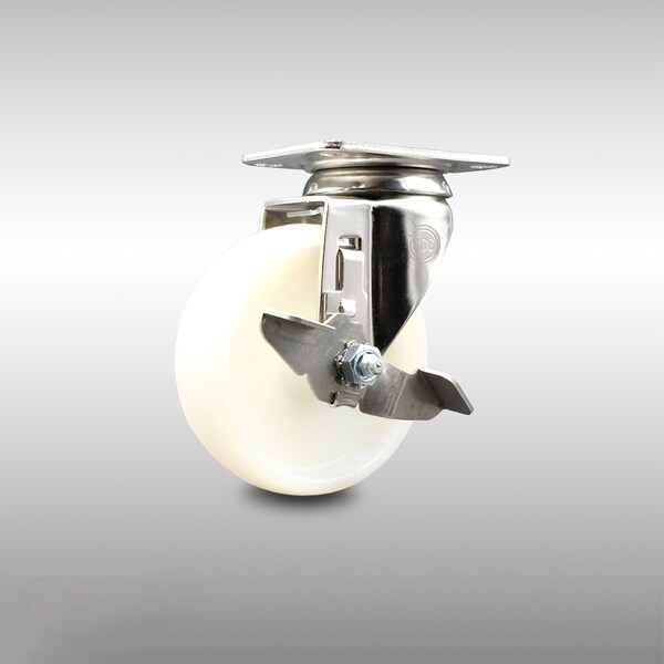 4 Inch 316SS Nylon Wheel Swivel Top Plate Caster with Brake